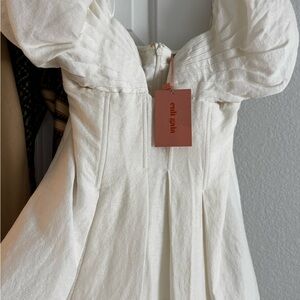 Cult Gaya  Off-White Strapless Puff-Sleeve A-Line Dress